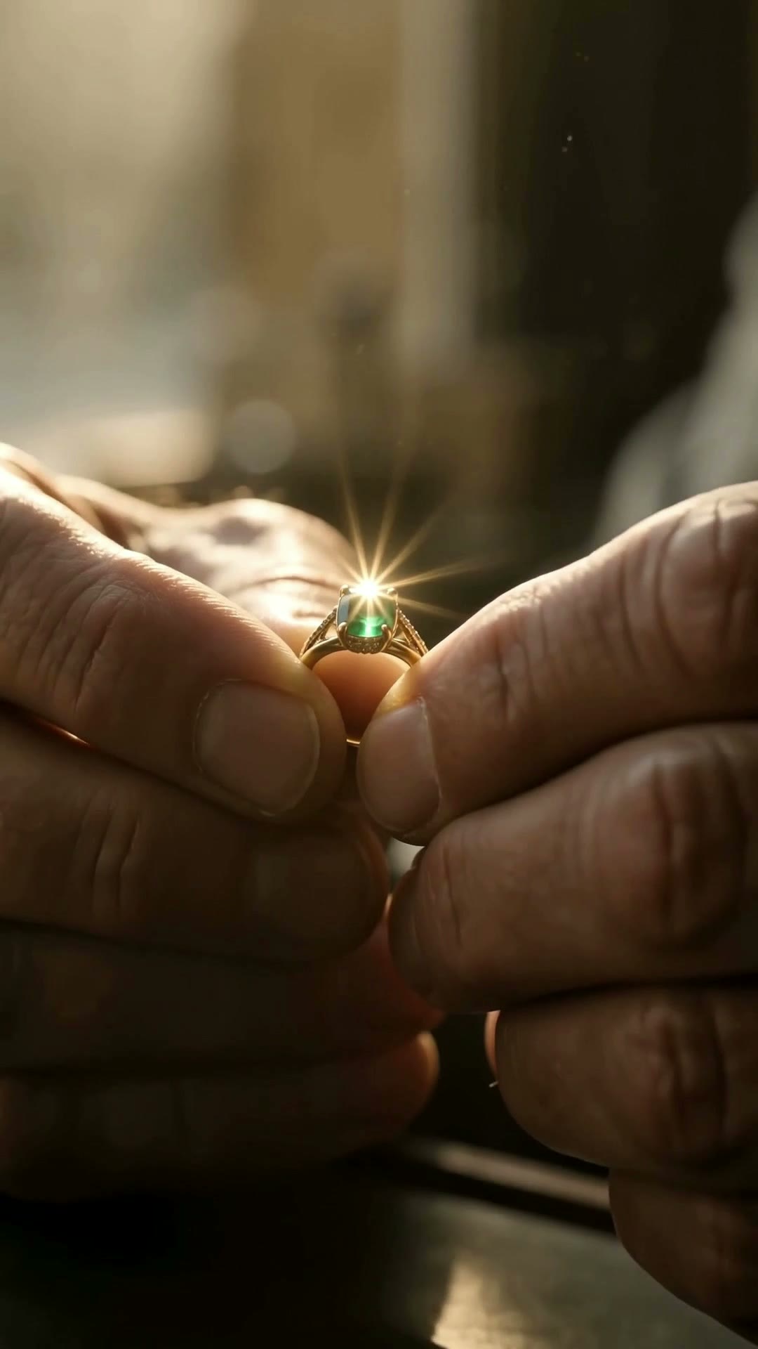 Emerald engagement ring sparkling